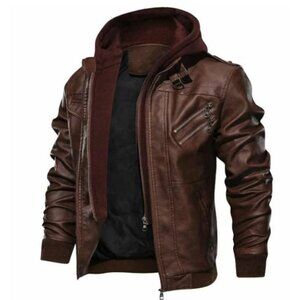 Men’s Removable Hood Jacket Biker Bomber Jacket